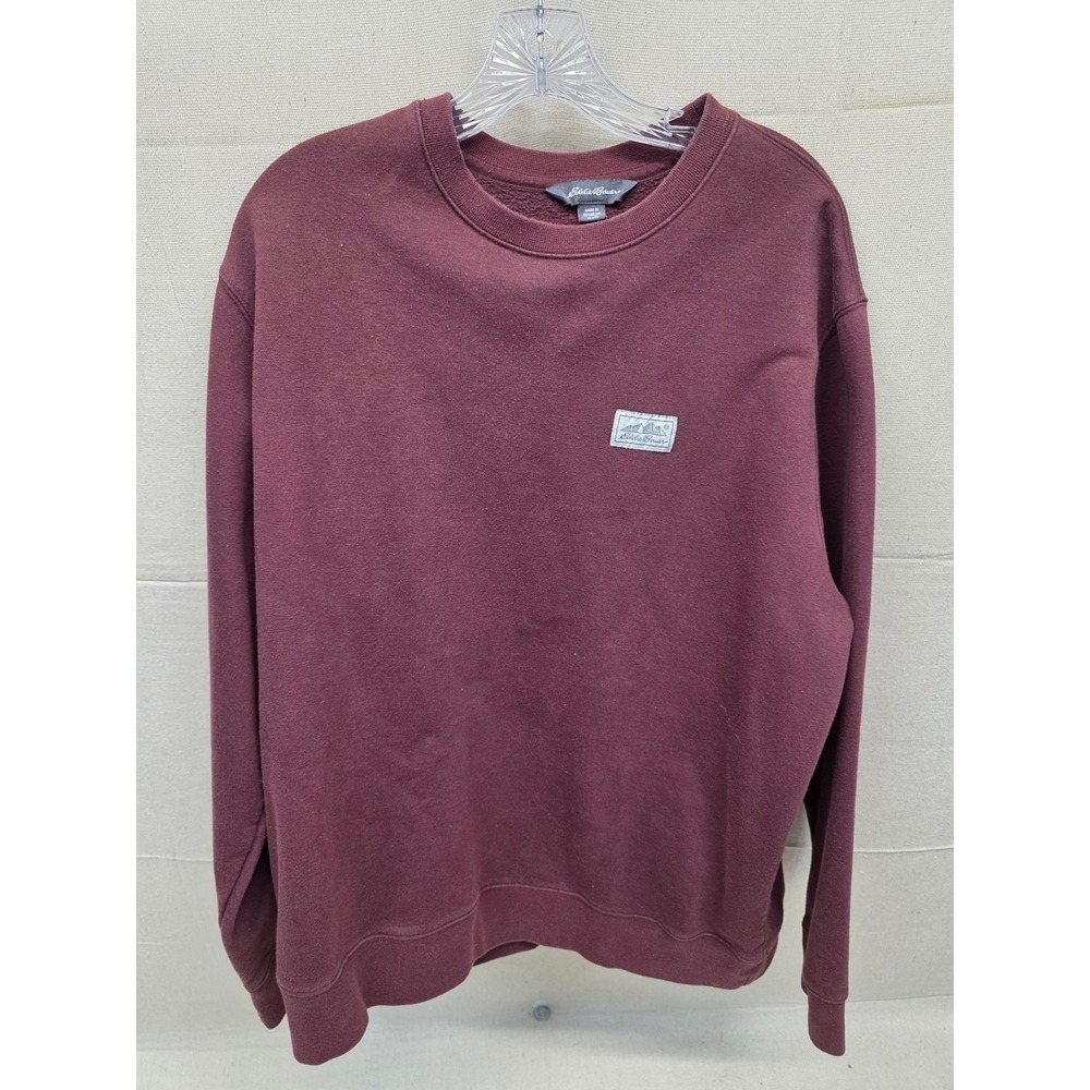 Eddie Bauer Mens Crewneck Sweatshirt XL Burgundy Maroon Fleece Pullover‎ Patch